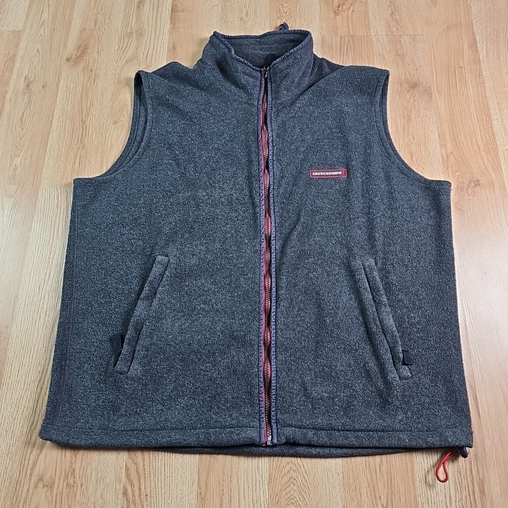 Vintage Abercrombie and Fitch Fleece Vest Mens XL Grey Full Zip Rugged Layering